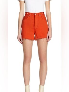 NWT 7 For All Mankind High‑Waist Denim Shorts | Bright Orange | Size 25